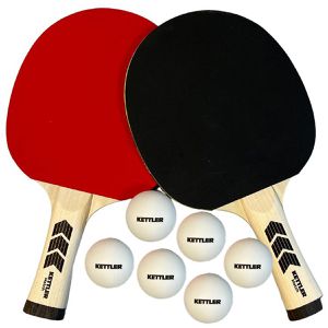 KETTLER Tischtennisschläger Match, 8-teiliges Set, aus Holz, rot/schwarz, 2 Schläger & 6 Bälle