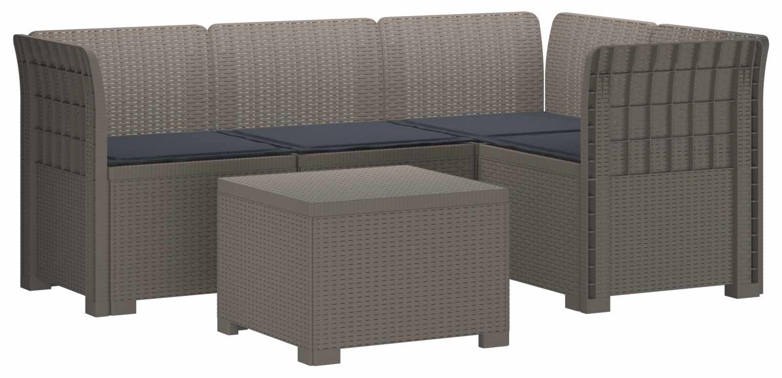 4-Sitzer Garten Sofa mit Kissen Rattan Look PP Hellgrau