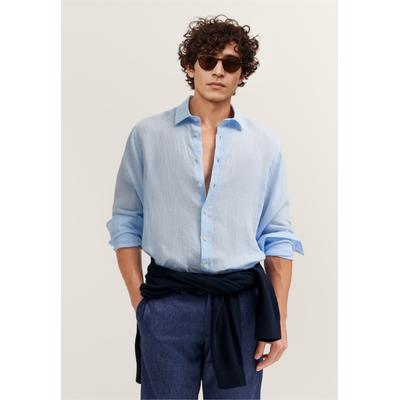 Leinenhemd BUGATTI "Modern Fit", Herren, Gr. XXL, Normalgrößen, blau (320, hellblau), Canvas, 100% Leinen, unifarben, normal, Hemden, mit Kentkragen