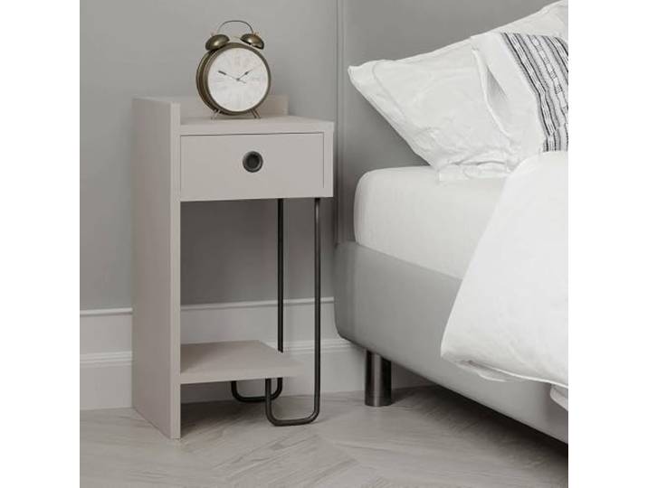Dmora Nachttisch Quilla 32x30x61 cm Grau 1 Schublade, 2 Ablagen