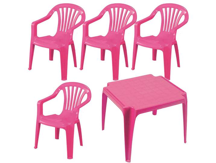 Gardenson Kinder-Gartenset, Pink, Kunststoff, 5-teilig, 37x61x38 cm, Stühle stapelbar, Freizeit & Co, Gartenspielzeug