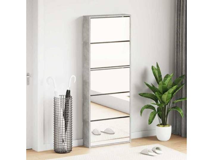 Gris Armoire à chaussures miroir 5 niveaux gris béton 63x17x169 5 cm - Casier à chaussures H4556