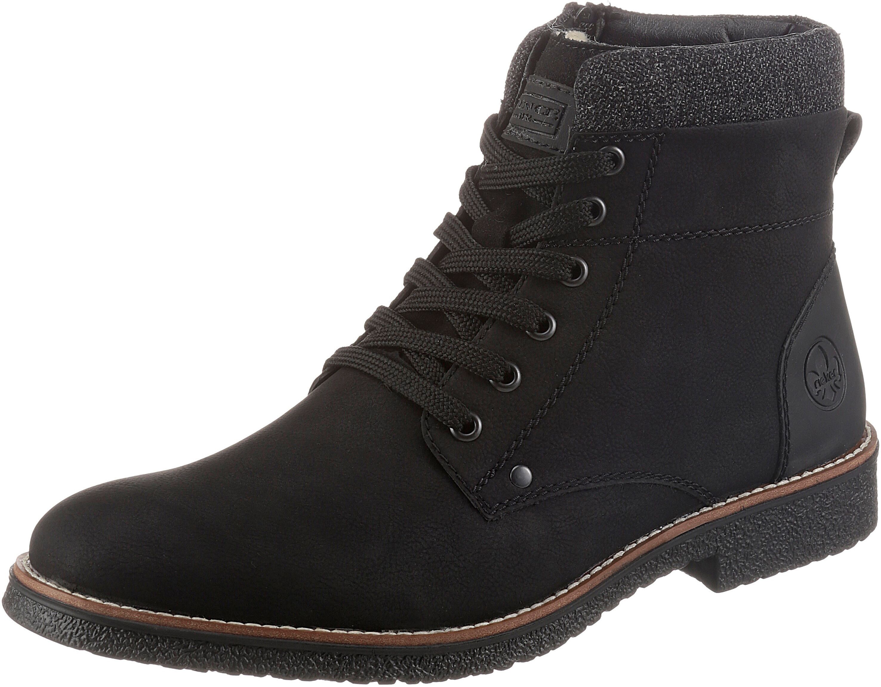 Schnürstiefelette RIEKER, Herren, Gr. 45, Schurwolle, schwarz, Lederimitat, Schuhe Schnürstiefelette, mit wärmendem Schurwollfutter schwarz 45, Schurwolle