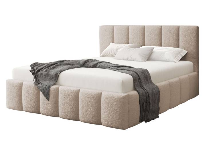 MIRJAN24 Polsterbett Lunaro Boucle, Doppelbett mit Bettkasten für die Bettwäsche, Leistenlattenrost aus Laubholz (Farbe: Lambi 06, Größe: 160x200 cm)
