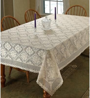 Violet Linen Stars Crochet Vintage Lace Pattern Tablecloth