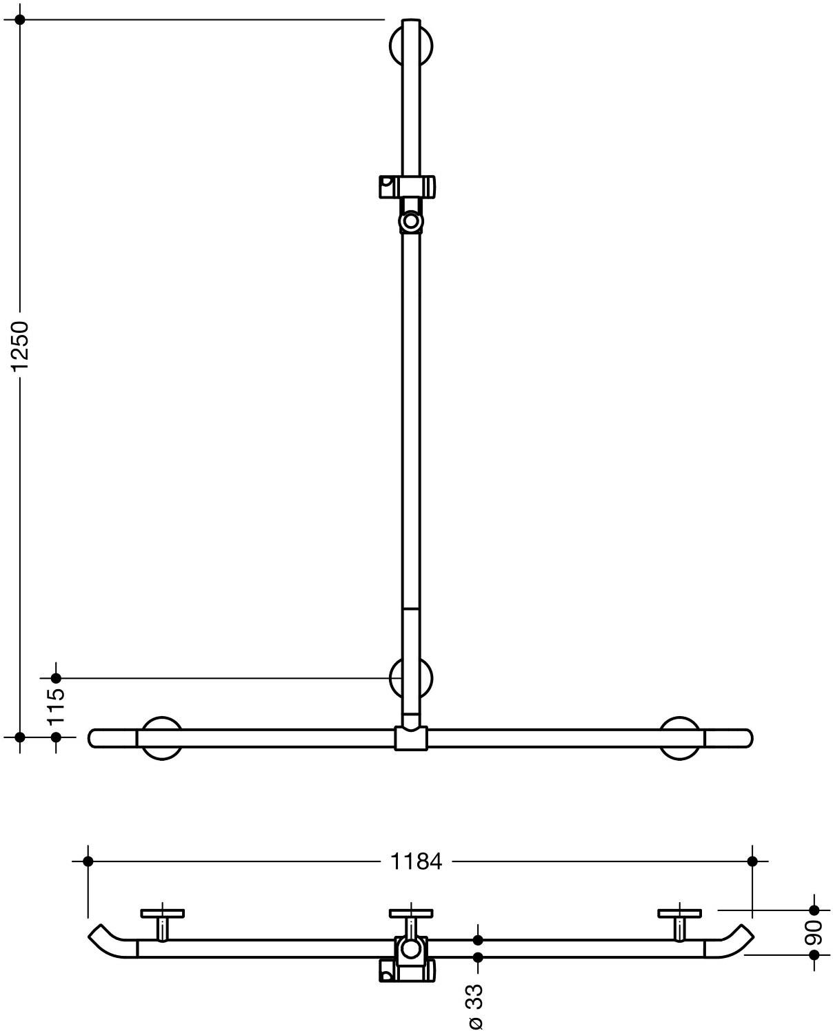 HEWI System 800K Duschhandlauf mit verschiebbarer Brausehalterstange