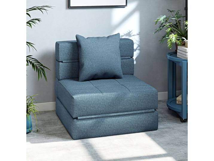 Chauffeuse canapé-lit convertible fauteuil 1 place avec 1 coussin déhoussable tissu bleu foncé