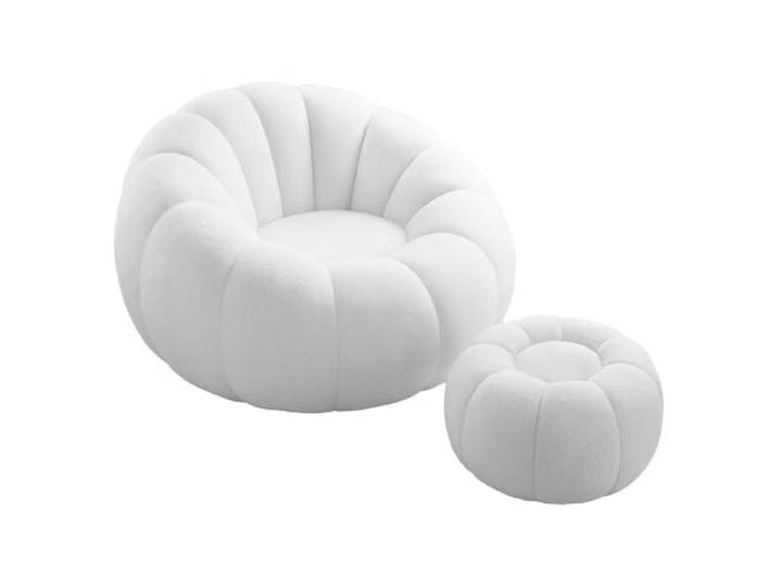 loyliawa Kürbisförmiger Bean Bag Sessel mit Fußhocker, riesiger Sitzsack Lounge Sofa für Kinder Teenager, gemütlicher Kuschelsessel für Wohnzimmer Schlafzimmer Weiß