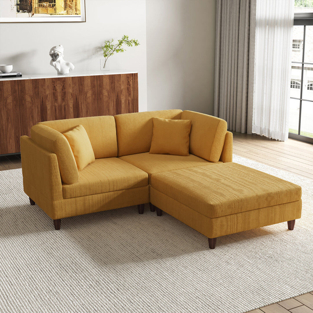 Blue Elephant 2 Seater Corduroy Corner Sofa Orange Corduroy 94cm H X 190cm W X 190cm D