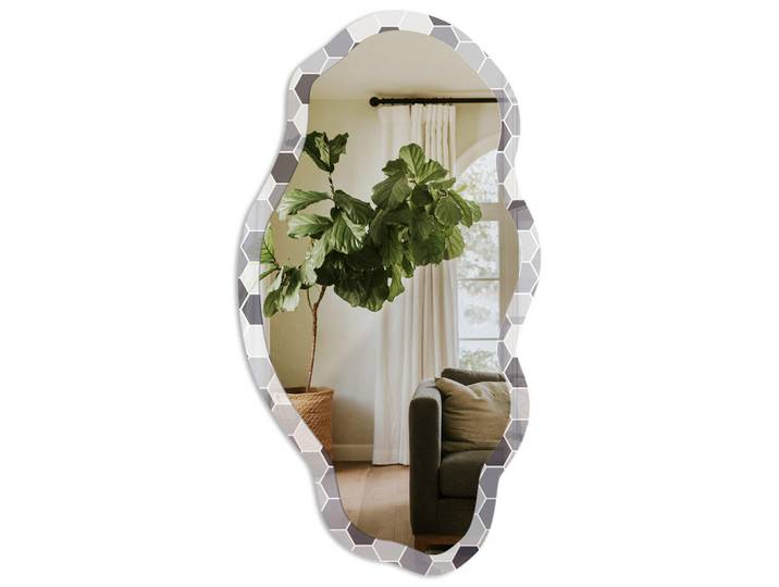 Tulup Spiegel 90x45 cm asymmetrisch mit Druck - Geometrische Harmonie, Transparent, Glas, Organisch, 45x90x0.4 cm, Spiegel, Wandspiegel
