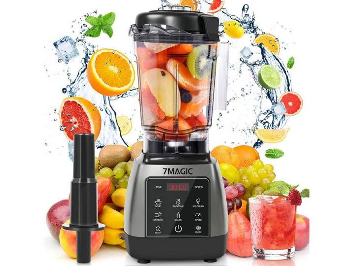 7MAGIC Standmixer Pulsfunktion, Timer, 5 intelligentes Programm Smoothie Maker, 2000 W, max. 28.000 U/min Hochleitungsmixer mit Touchpanel LED Display