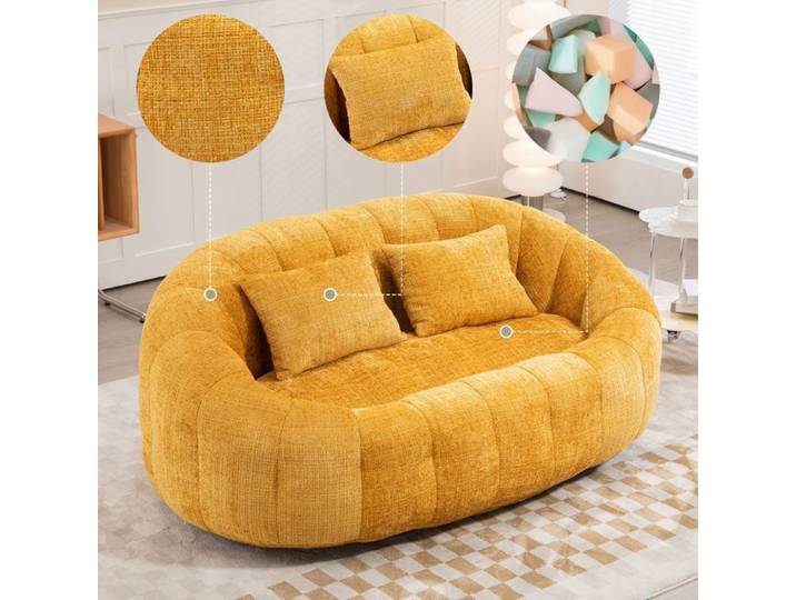 Canapé lounge 145x95x63 cm en chenille avec mousse à mémoire de forme dossier haut sans montage - Jaune