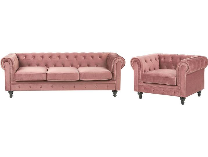 BELIANI Sofa Set Rosa Samtstoff Sizgruppe Chesterfield Stil Glamourös Wohnzimmer Salon