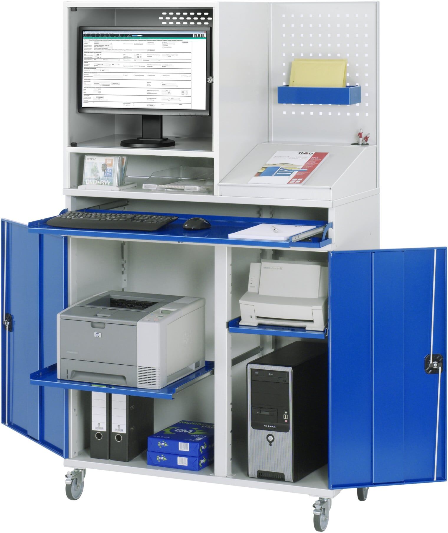 Rau Computer-Schrank 67T mit Monitorgehäuse T520mm, B1100xT520xH1895mm, mobil (07-1100T-M67-MG5F.11)