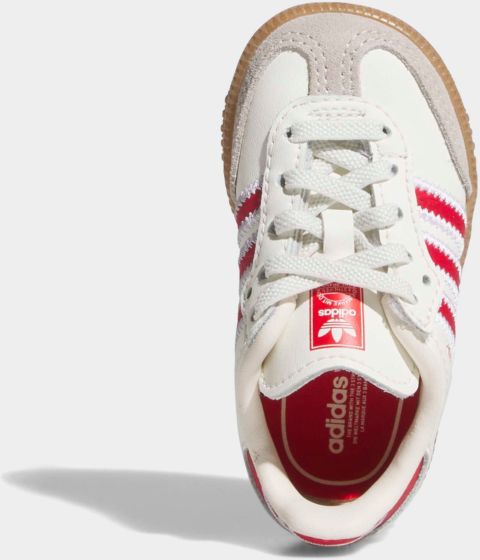 Sneaker ADIDAS ORIGINALS "SAMBA OG, KOMFORTVERSCHLUSS, ELASTISCHE SCHNÜRSENKEL", Mädchen, Gr. 27, weiß (sanftes weiß, better scarlet, gum4), Leder, Schuhe Sneaker, für Kinder
