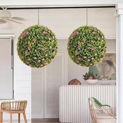YUN "20.5"" Artificial Topiary Balls with Flowers, Faux Greenery for Home Decor"