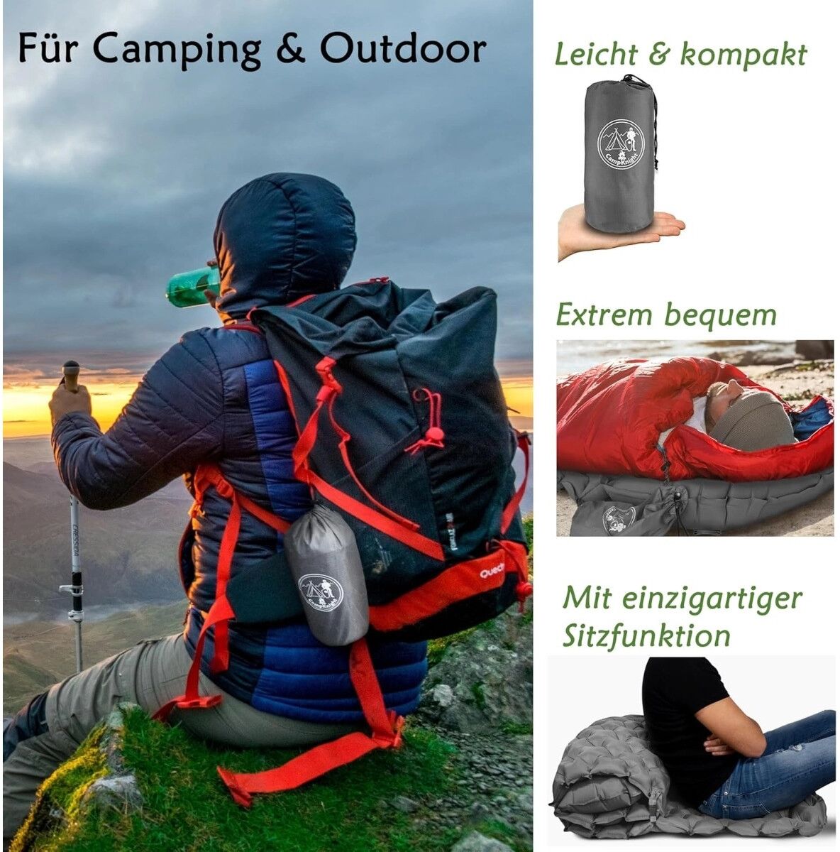 INF Aufblasbare Outdoor-Isomatte TPU 5cm dick, 200kg Tragkraft, tragbare Campingmatte Dunkelgrün