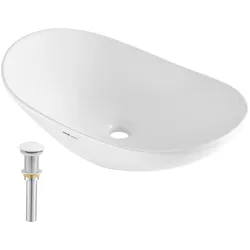 VEVOR Ovales Aufsatzwaschbecken Waschbecken, 592 x 361 x 158 mm, Badezimmer-Aufsatzwaschbecken über der Theke, Keramikwaschbecken moderner Stil, für Toiletten, Hotels, Restaurants, helles Weiß