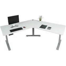 Schreibtisch MCW-D40, Computertisch, 120° elektrisch höhenverstellbar ~ weiß, grau