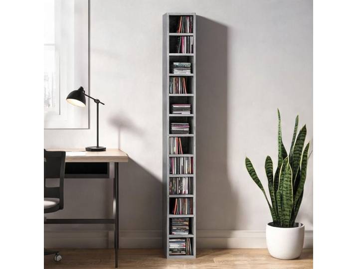 Bibliothèque porte-CD 12 niveaux 204 CD panneaux de particules et MDF 21 x 20 x 175 cm rangement vertical pour bureau et salon