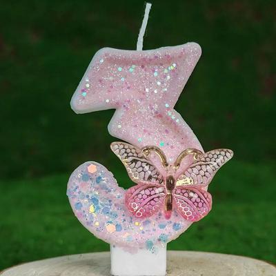 Uplift Treasures Butterfly Number Birthday Cake Candle Pink And White 3