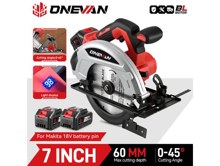 ONEVAN – scie circulaire électrique sans balais, 7 pouces, 185mm, 11000 tr/min, LED, coupe-bois efficace sans fil pour broche de batterie Makita 18V