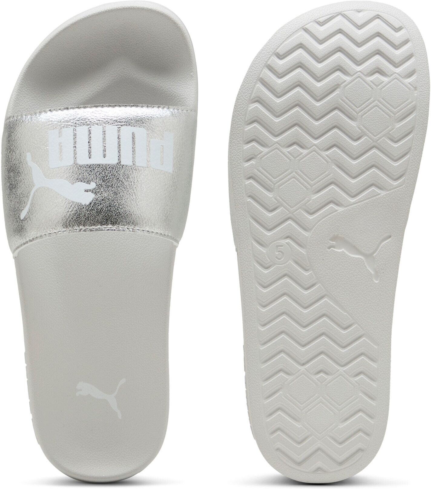 Badesandale PUMA "LEADCAT 2.0 METALLIC WHISPER", Damen, Gr. 40,5, Textil, silber (puma silber, puma weiß, feather gray), Synthetik, bedruckt, Schuhe Badesandale, für Freizeitaktivitäten, mit gepolsterter Sohle, sportlicher Stil puma silber, puma weiß, fea