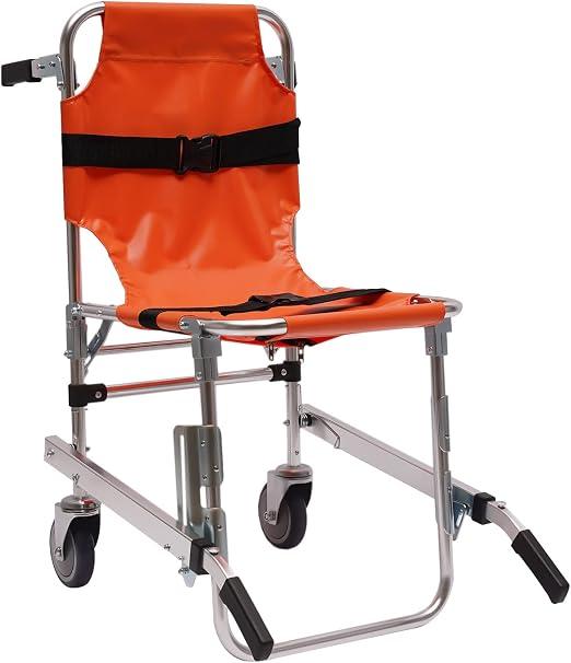 Treppenstuhl, Rollstuhl, faltbar, Gurte mit Schnellverschluss, erweiterter Sitz, 101 x 52 x 93 cm, Farbe Orange, geeignet für Patienten mit eingeschränkter Mobilität