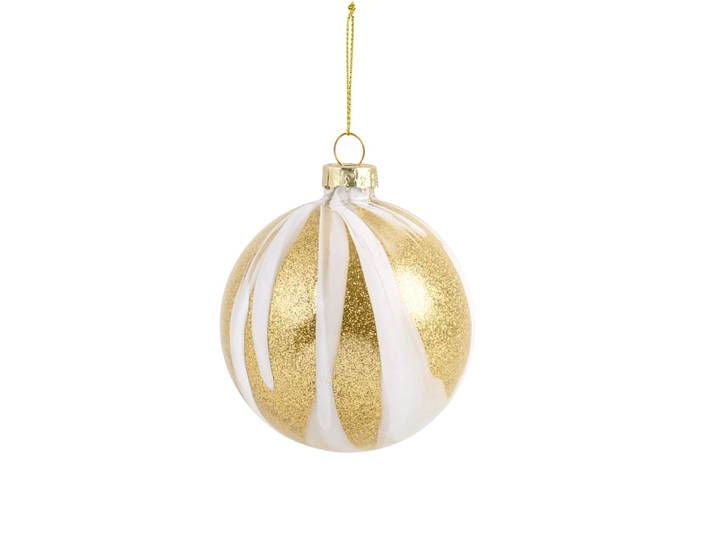 Weihnachtskugel aus Glas, weiß und goldfarben