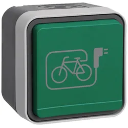 Hager W.1 - Steckdose m. Schutzkontaktstift AP, grüner Klappd.,Symbol E-Bike, IP55, grau
