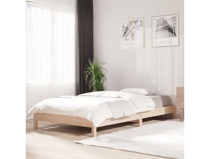 Massives Kiefernholz stapelbar zeitloses Design 90x190 cm Braun Stapelbett 90x190 cm Massivholz Kiefer Holz Bettgestell mit Lattenrost fuer Gastezimmer und begrenzte Raeume stapelbar