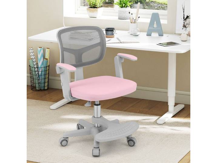DREAMADE Chaise de Bureau pour Enfant Pivotante Chaise d'Étude Réglable en Hauteur avec Repose-pied Accoudoirs Relevables Rose