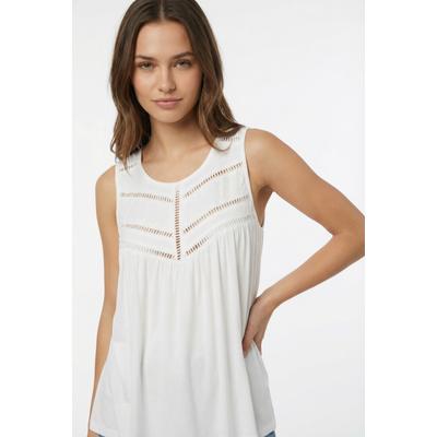 Tanktop O'NEILL "ESSENTIALS TOKEENA TANKTOP", Damen, Gr. L (40), weiß (snow weiß), Obermaterial: 94% Viskose, 6% Elasthan, Tops Tanktop, mit bestickten Einsätzen am U-Ausschnitt, normale Passform
