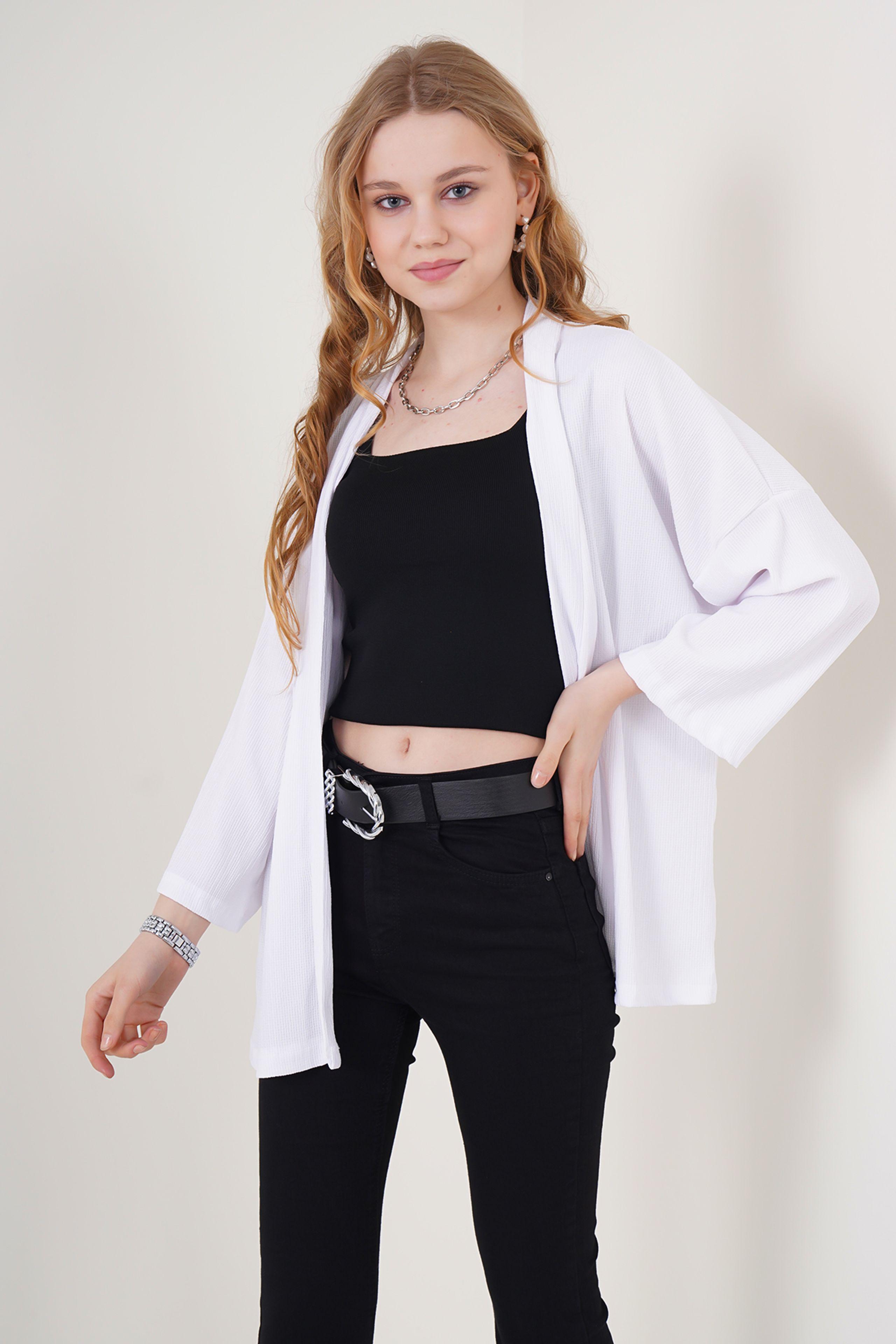 Gestructureerde Losse Pasvorm Sjaalkraag Kimono