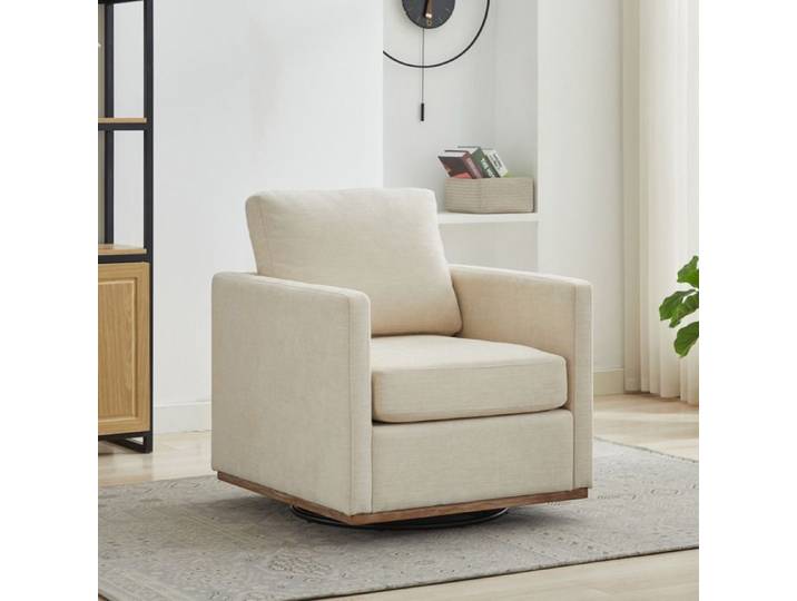 Fauteuil pivotant - Beige - Pivotant 360° - Coussin 17 cm noyau à ressorts - Dossier moelleux