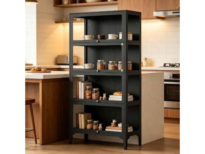 Vitrine Schwarz Metall 4-lagen 32x78x165cm Vitrinenschrank Wohnzimmer Vitrinenschrank Schwarz Metall Vitrine Glas Glasvitrine Stehend Stahl Wohnzimmer Küchenschrank Vitrine Sammlervitrine