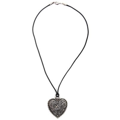 Kette mit Anhänger FIRETTI "Herz, groß, liebevoll", schwarz (metallfarben, antikfarben, schwarz), Halsketten, Damen, Metall Polyester, L: 49, Metall, Polyester