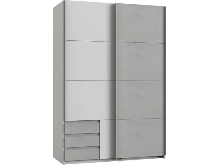 Schwebetürenschrank WIMEX Emden , weiss (weiß, beton, nachbildung lichtgrau), B:135cm H:198cm T:64cm, Schränke, Schwebetürenschrank, Mit Aussenschubkästen