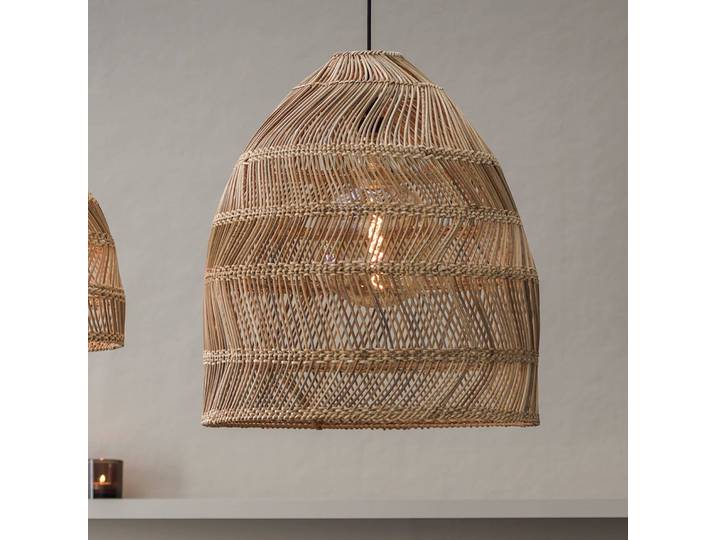 PR Home Außenhängelampe Maja, Rattan, Ø 45 cm, Stecker, IP44 Maja, Holz hell, Holz