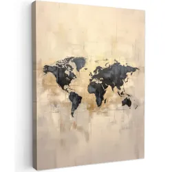 LEINWANDBILD Weltkarte - Gold - Schwarz - Abstrakt Wandbild Wohnzimmer 60x80 cm