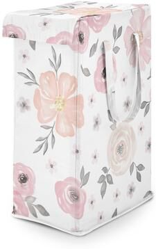 Sweet Jojo Designs Blush Pink Grey Boho Floral Girl Foldable Laundry Hamper with Handles Bohemian Farmhouse Shabby Watercolor
