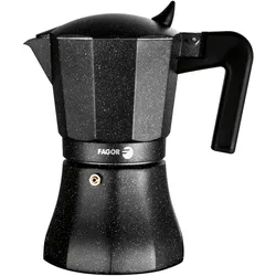FAGOR Tiramisu Italienische Kaffeemaschine Aluminium 3 Tassen Kaffee, Silikondichtung, Vitrokeramik, Gas, Elektrisch, Schwarz