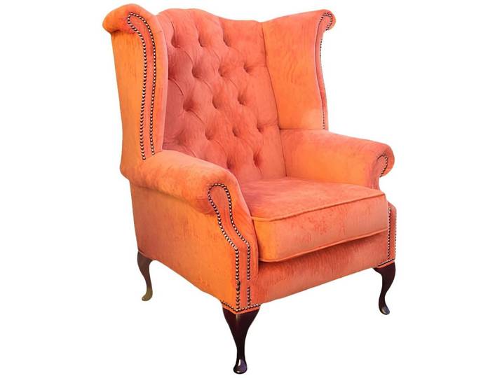 Xlmoebel Ohrensessel Samt-Loungesessel im Chesterfield-Stil mit eleganter Polsterung (CHESTERFIELD OHRENSESSEL Queen Orange), Hergestellt in Europa