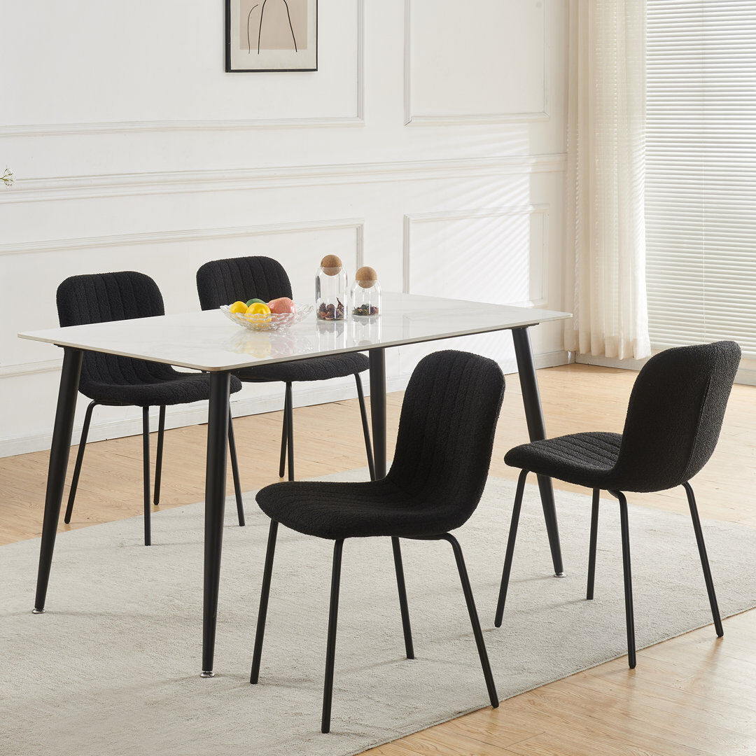 George Oliver Linen Fabric Dining Chairs Upholstered Chairs Black 222.25cm H X 113.03cm W X 101.6cm D