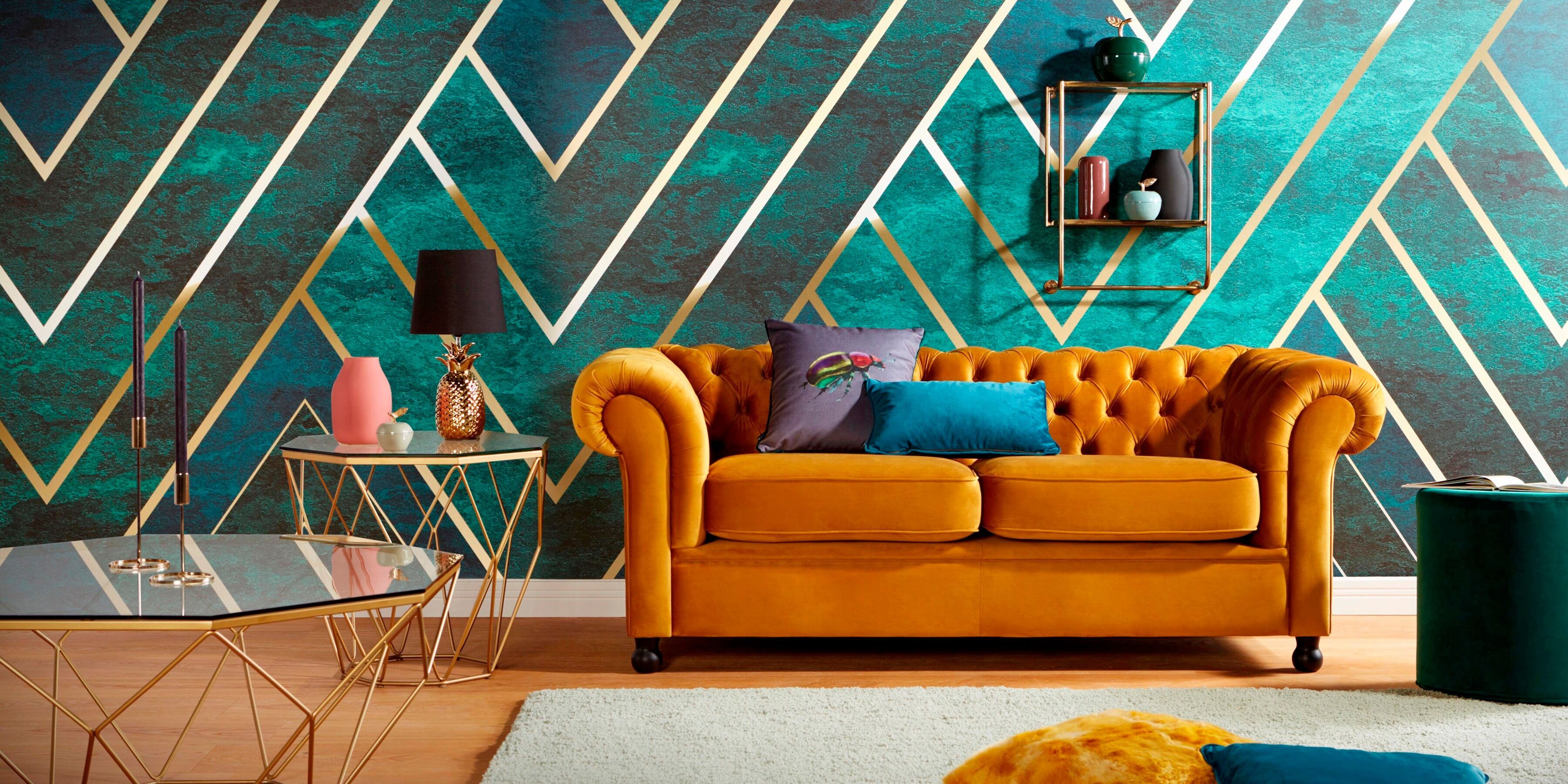 Vliestapete KOMAR "Digitaldruck Vlies - Artdeco - Grösse 300 x 250 cm", grün, B:300m L:250m, Vlies, Tapeten, Vliestapete, Wohnzimmer, Schlafzimmer grün B/L: 300m x 250m, Rollen: 1