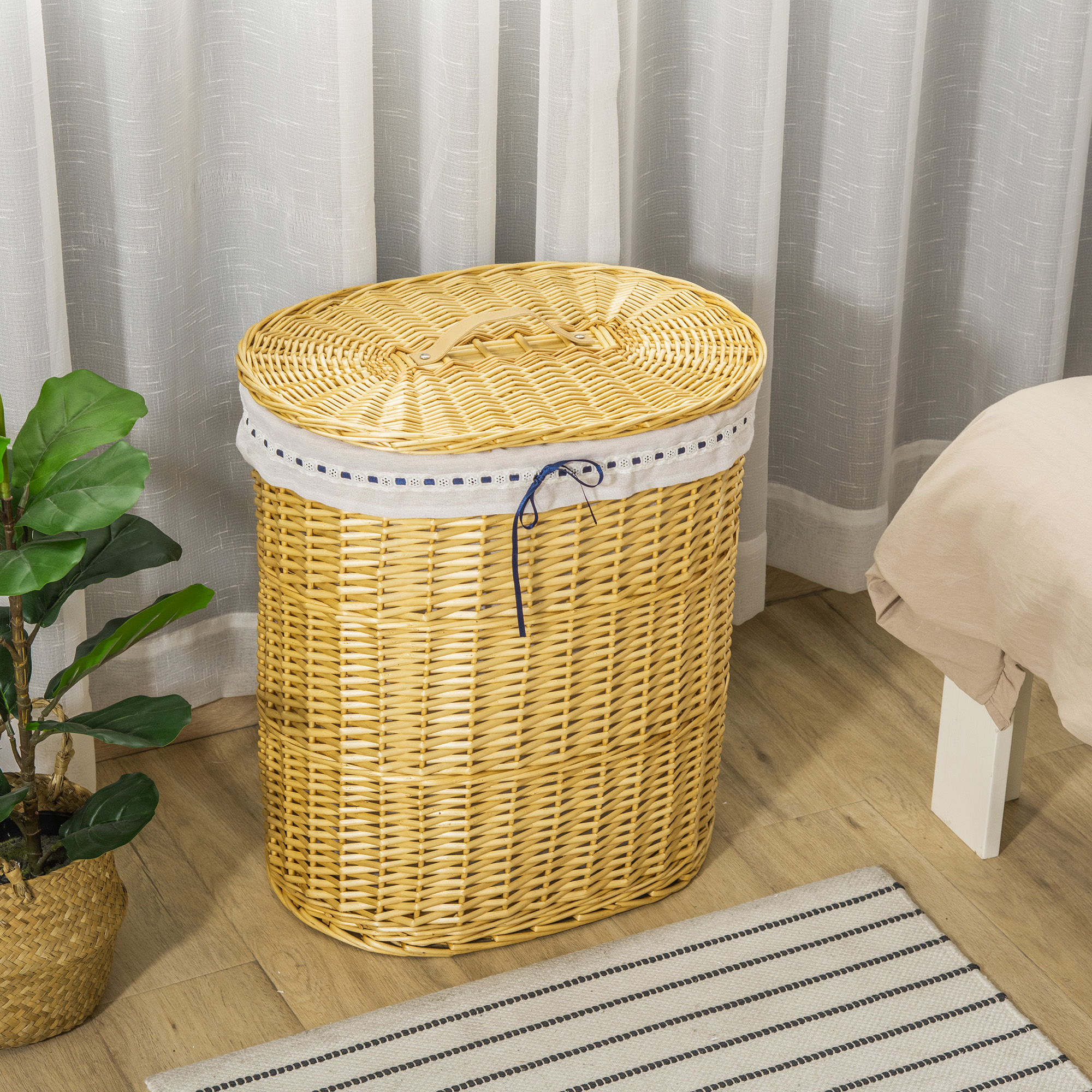 Homcom Cesto per la biancheria in salice con coperchio, raccoglitore con manico, sacco estraibile, cesto lavanderia per bagno, lavanderia, camera da letto, naturale   Aosom Italy