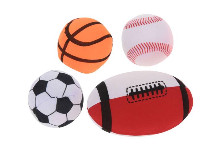 Wasserball- 4er-Set, mit Fussball, Baseball, Basketball und Rugby, Ø 7 cm