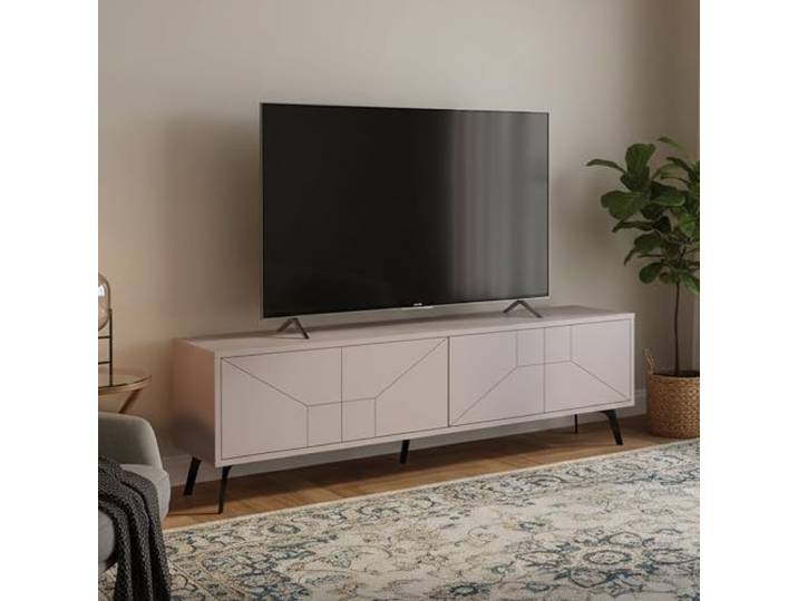 Dmora TV-Schrank Aljanah 180x29,6x50 cm Beige, 1 Ablage, 4 Türen