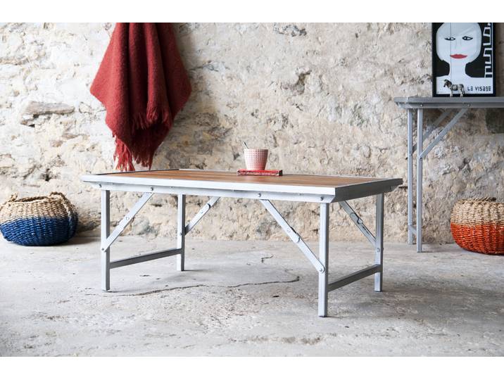 Table basse industrielle vintage en teck Bollène