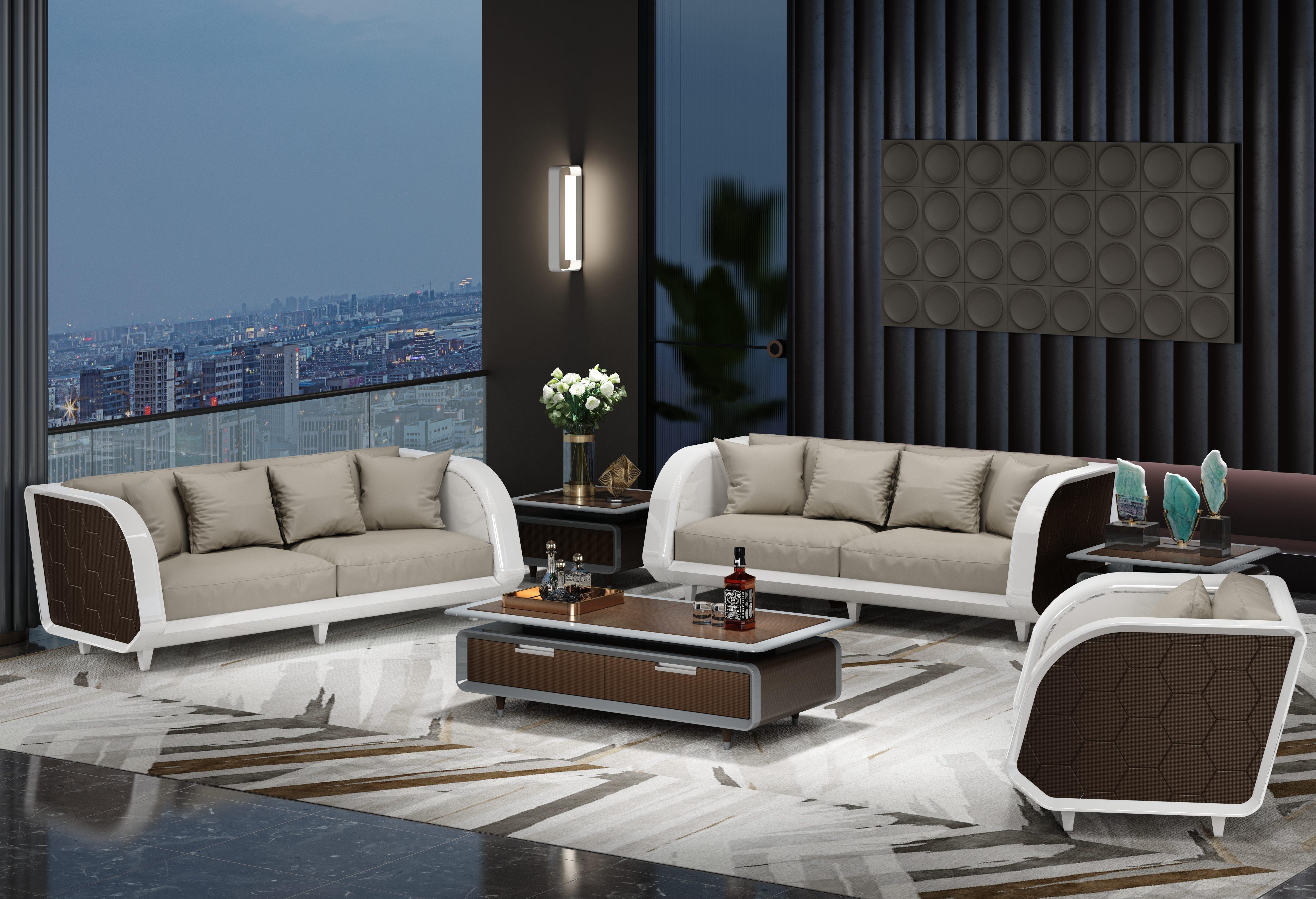 Elegantes Stoffsofa-Set 3+3+1 in Weiß-Grau für Büro oder Lounge